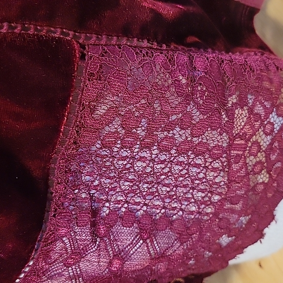 Velvet and lace button up Cranberry top - Picture 4 of 4